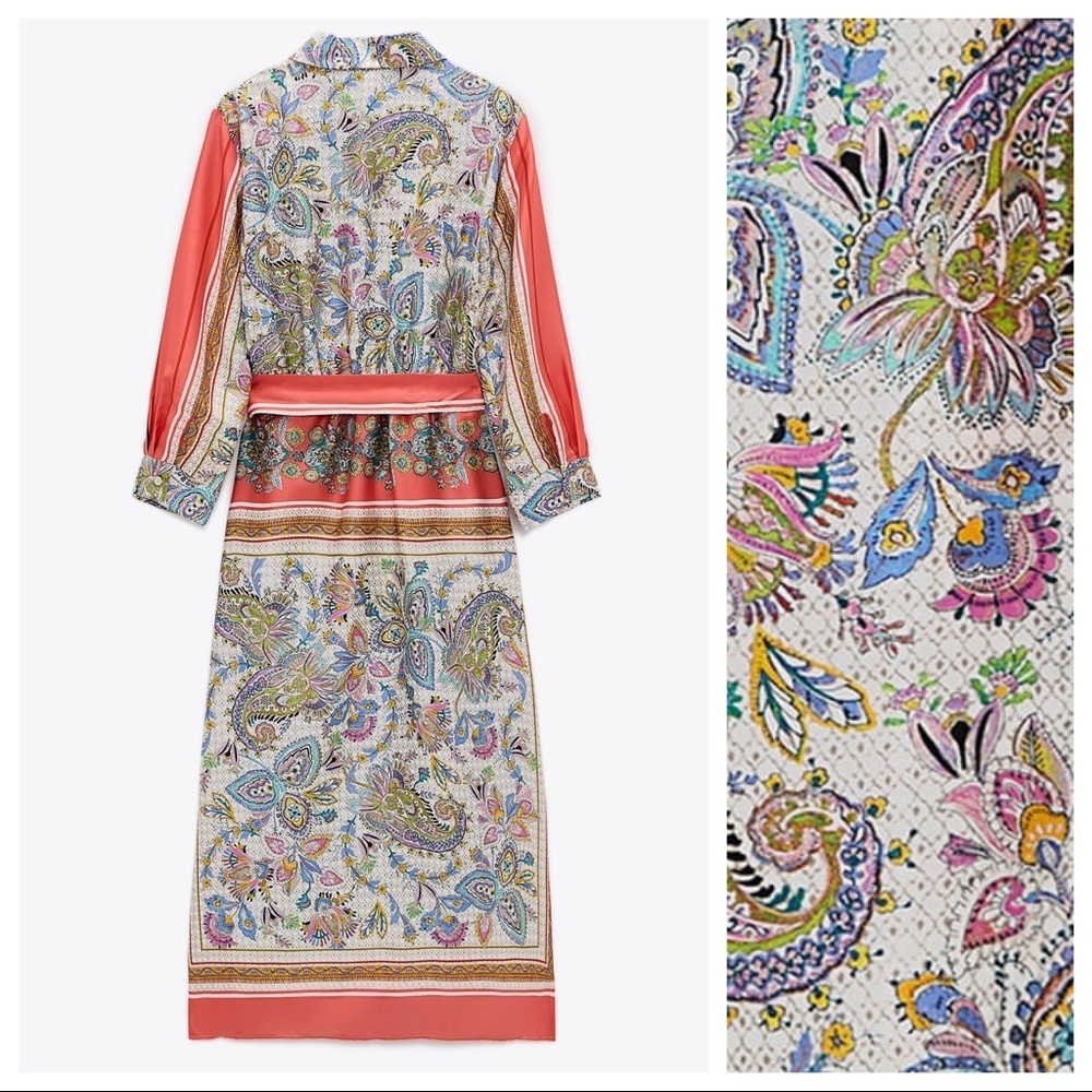 NWT. Zara Multicolored Print Midi Dress. Size S. - Picture 5 of 8